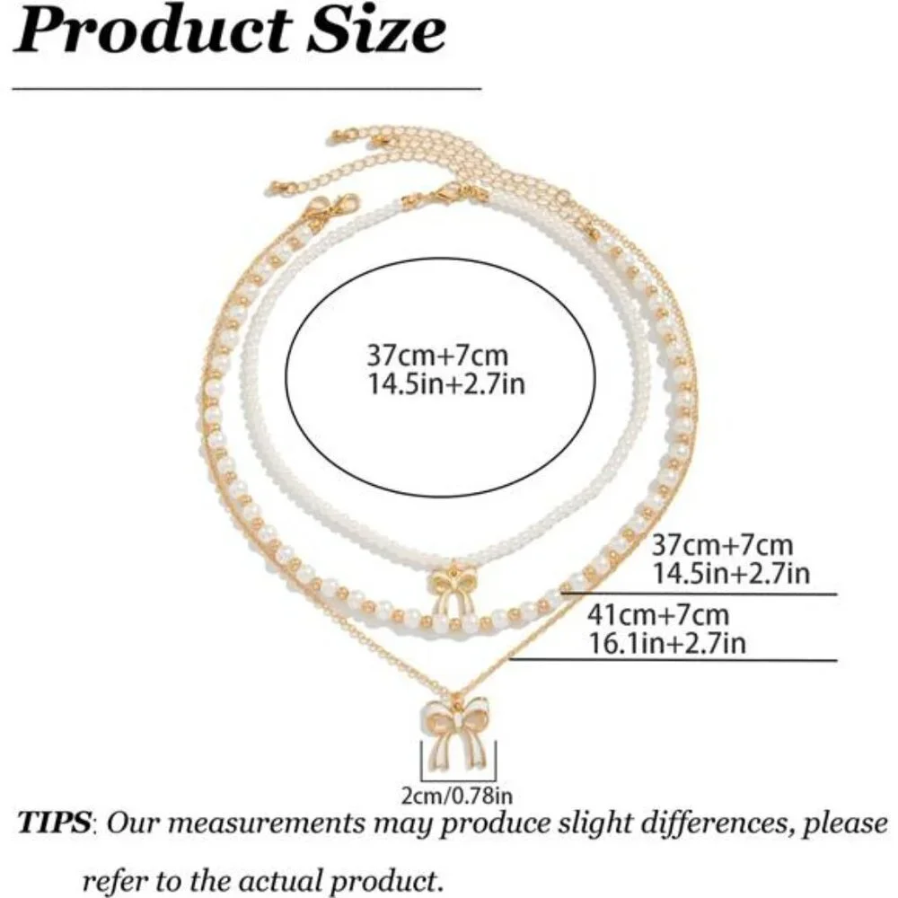 3 Pcs Gold Tone and Faux Pearl Layered Chunky Statement Stackable Necklaces - Picture 5 of 6